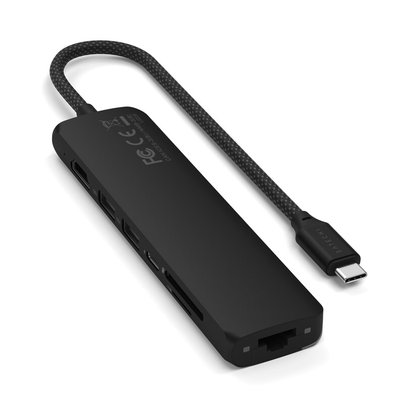 Satechi USB-C 7-in-1 Slim Multiport Adapter mit Ethernet Schwarz