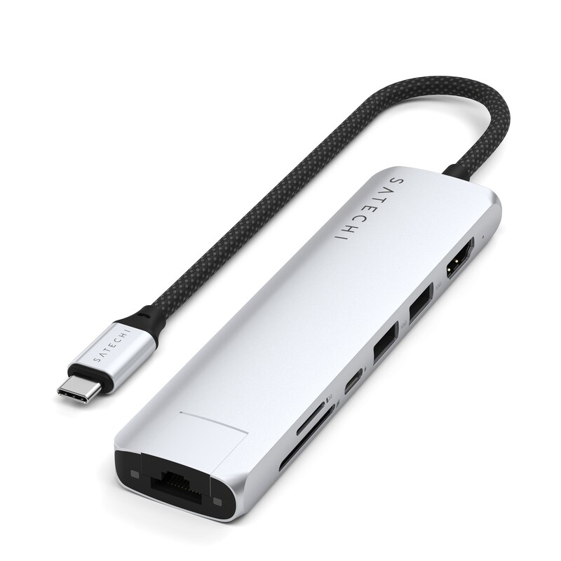 Satechi USB-C 7-in-1 Slim Multiport Adapter mit Ethernet Silber