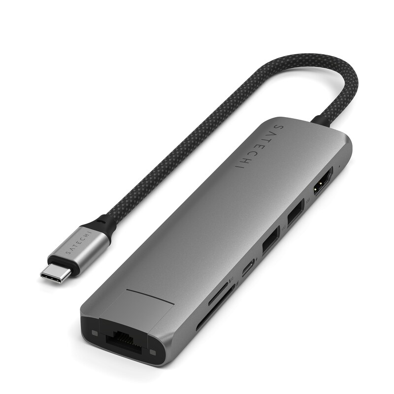 Satechi USB-C 7-in-1 Slim Multiport Adapter mit Ethernet Space Grau