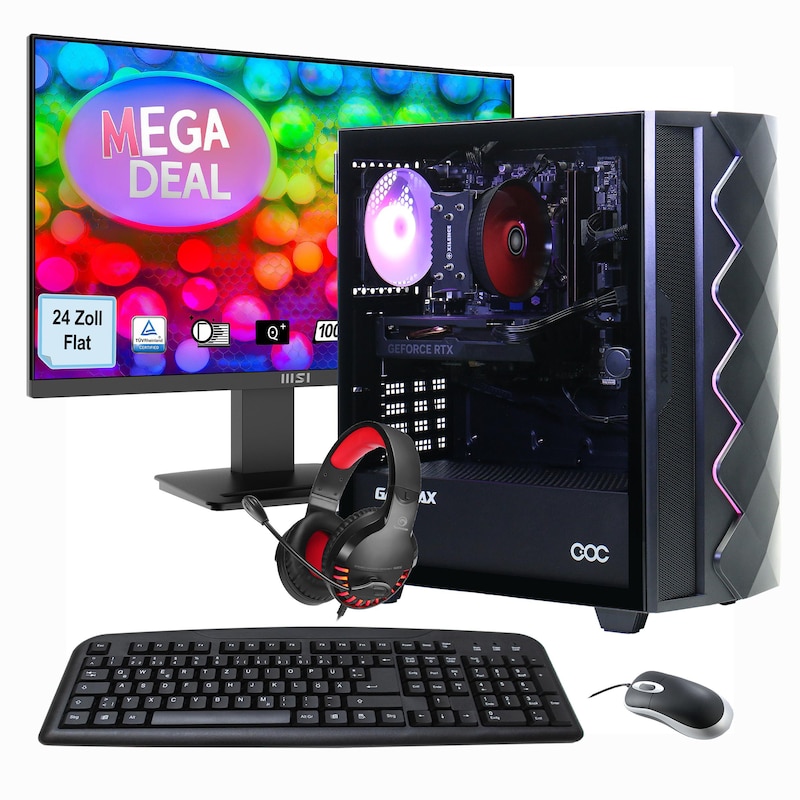 Hyrican MegaDeal Gaming-PC Diamond BK SET2503 7390 + MSI PRO MP2412DE + Maus, Tastatur & Headset