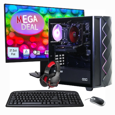 Hyrican MegaDeal Gaming-PC Diamond BK SET2504 7390 + MSI PRO MP273ADE + Maus, Tastatur & Headset