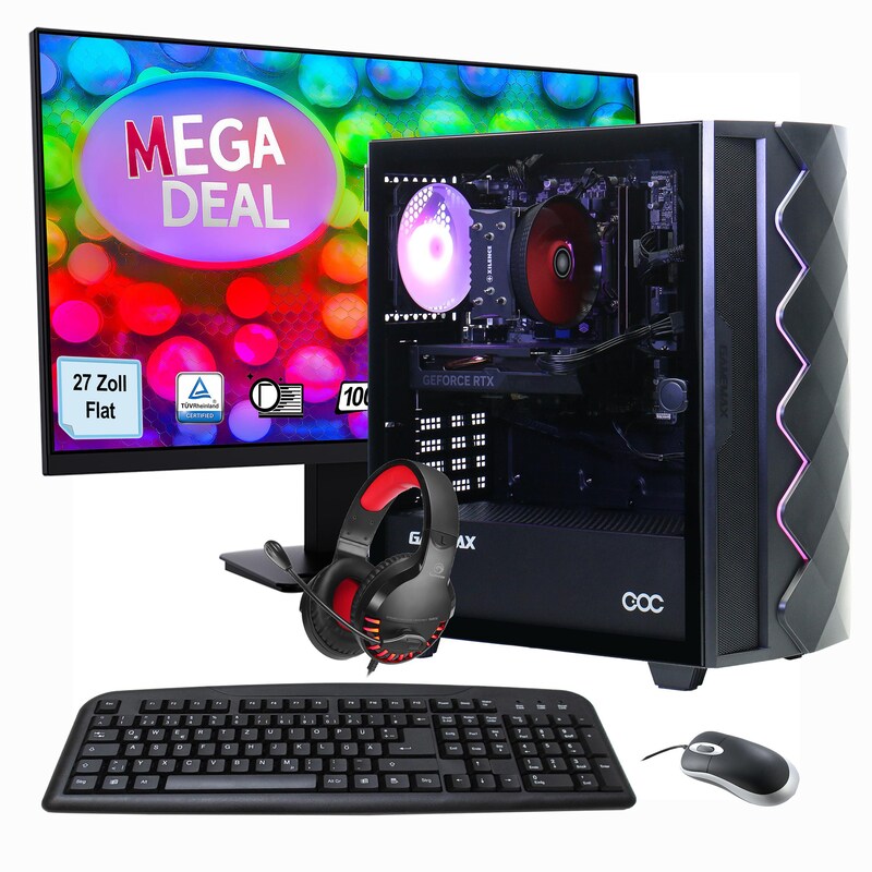 Hyrican MegaDeal Gaming-PC Diamond BK SET2504 7390 + MSI PRO MP273ADE + Maus, Tastatur & Headset