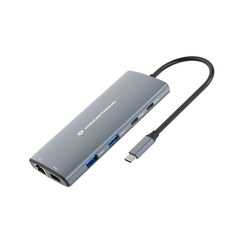 Conceptronic 10-in-1 USB-C 3.2 Gen 1 Adapter - 100W PD, HDMI, 2x USB-C, 3x USB-A, Gbit Ethernet, TF/MicroSD