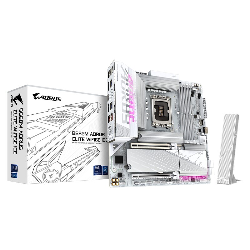 GIGABYTE B860M AORUS ELITE WIFI6E ICE mATX Mainboard Sockel 1851 DP/HDMI