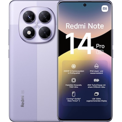 Xiaomi Redmi Note 14 Pro 5G 8/256GB Dual-SIM Smartphone lavender purple