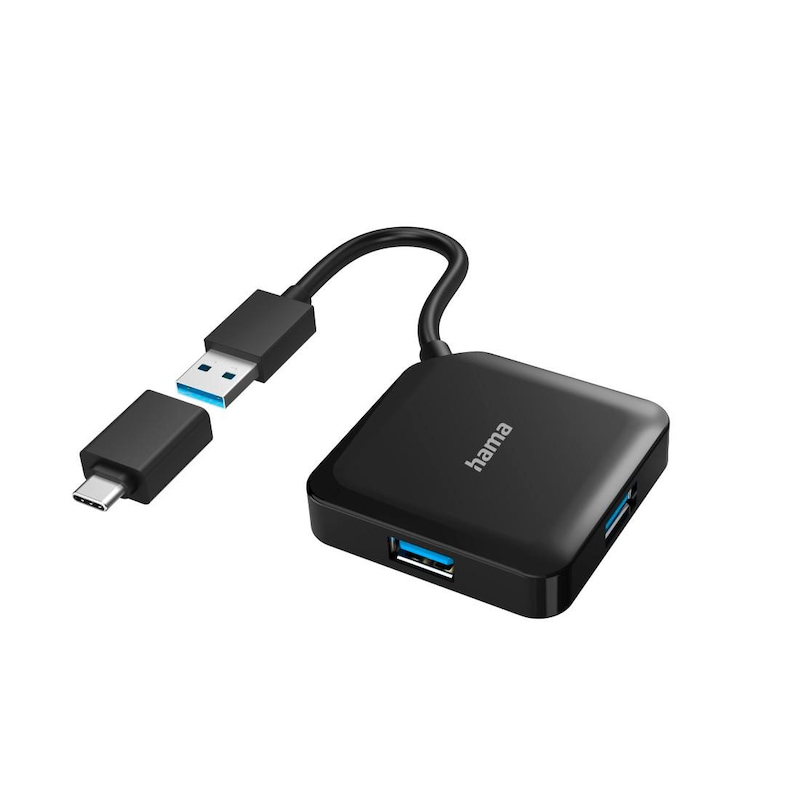 Hama 00200116 USB-Hub, 4 Ports, USB 3.2 Gen1, 5 Gbit/s, inkl. USB-C Adapter