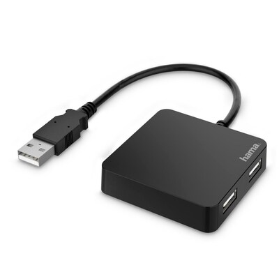 Hama 00200121 USB-Hub, 4 Ports, USB 2.0, 480 Mbit/s, Schwarz