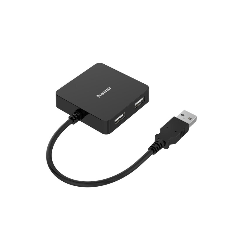 Hama 00300081 USB-Hub, 4 Ports, USB 2.0, 480 Mbit/s, Schwarz