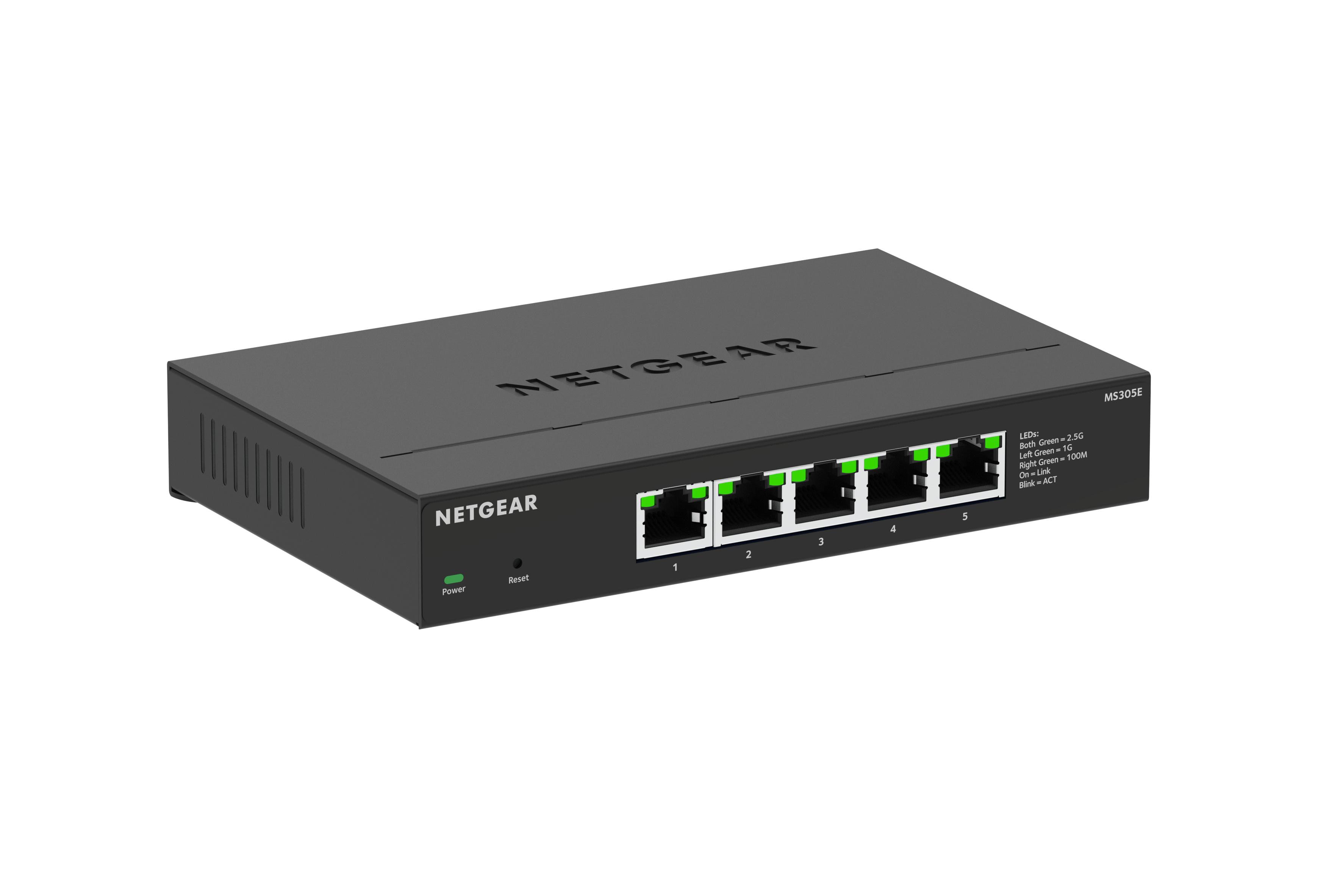 NETGEAR 5-Port Multi-Gigabit Ethernet Plus Switch (MS305E) – Managed, mit 5 x 1G/2,5G, Desktop- oder Wandbefestigung und eingeschränktem Schutz über 5 Jahre