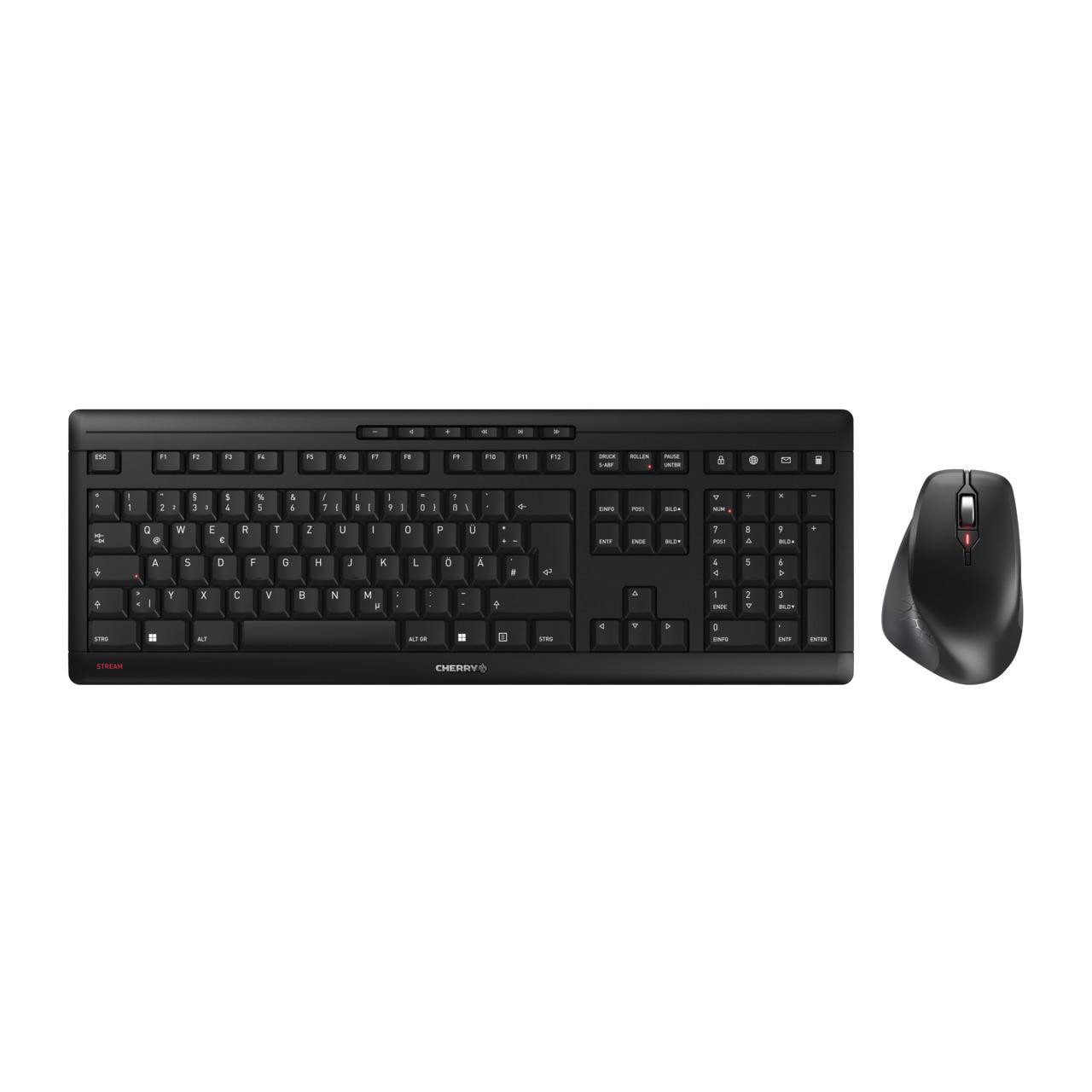 Cherry STREAM Desktop Comport Schwarz - Ergonomische Tastatur-Maus-Combo, USB-Dongle, USB-A, AES-128, 4.000 dpi, Cherry SX Scherenmechanik