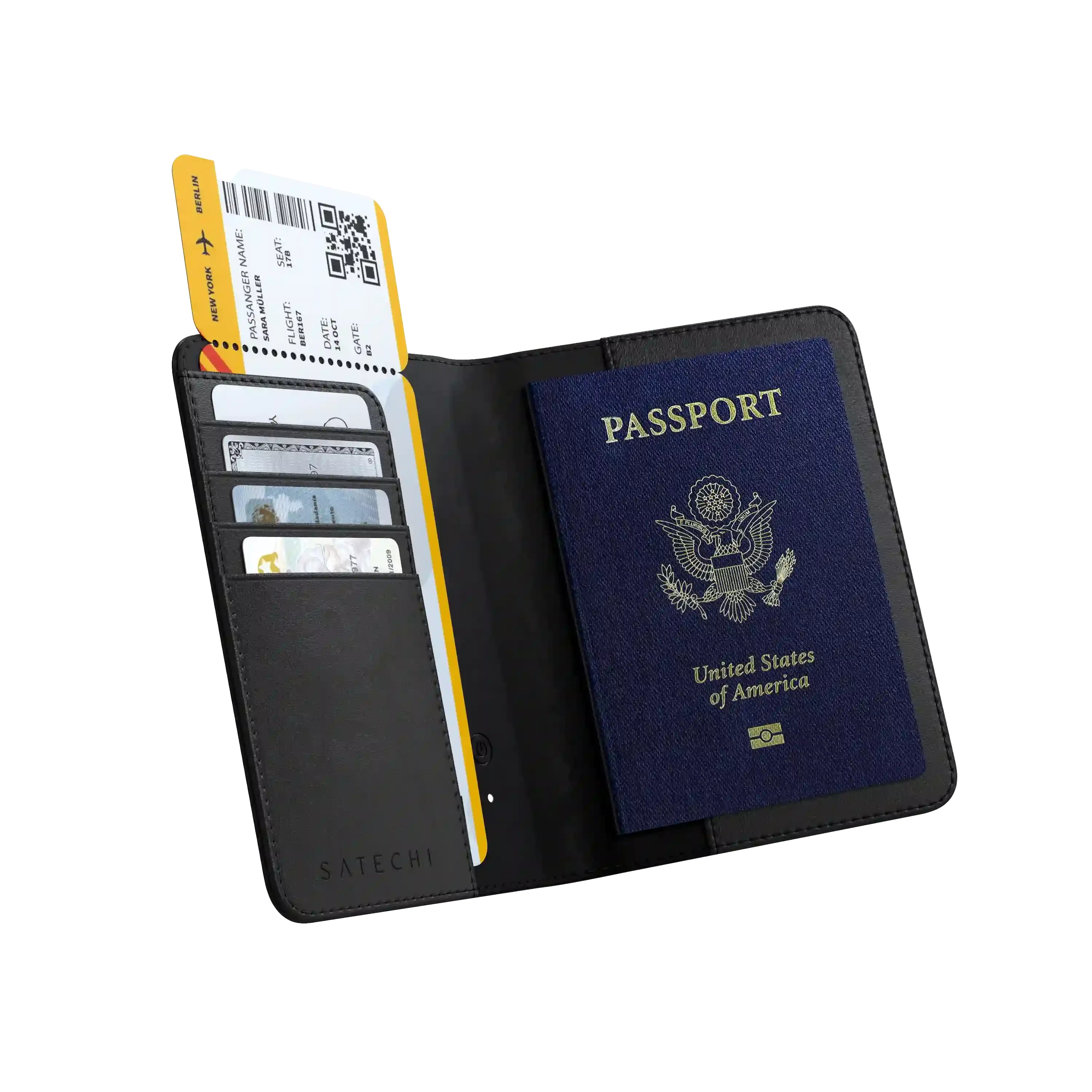 Satechi Vegan-Leather Passport Wallet with Find My Black