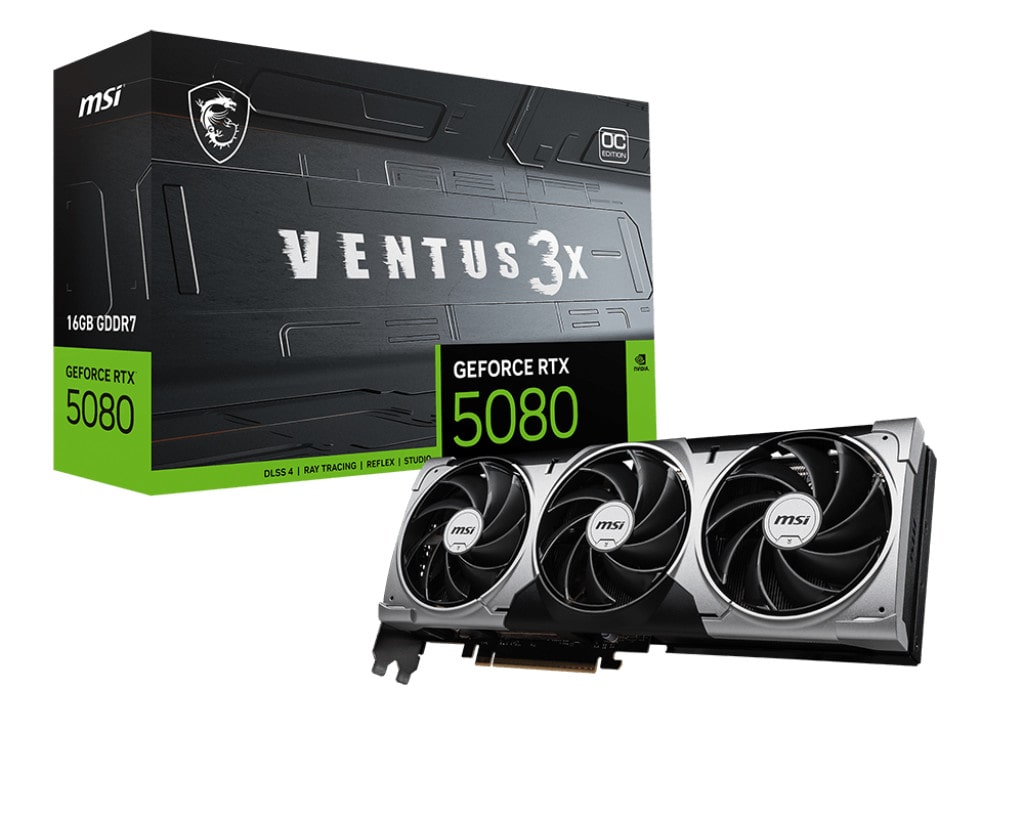 MSI GeForce RTX 5080 16G VENTUS 3X OC 16GB GDDR7 Grafikkarte, 1x HDMI, 3x DP
