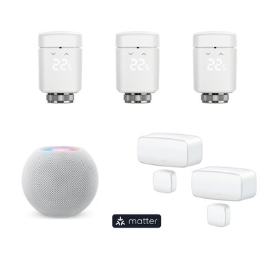 Eve Systems Eve Thermo (Matter)  – 3x Smartes Heizkörperthermostat + HomePod mini+ 2er Eve Door and Window (Matter) | 04260195392380