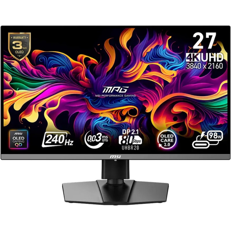 MSI MPG 272URXDE 67,3cm (26,5") 4K QD-OLED Gaming Monitor 16:9 HDMI/DP 2.1a/USB-C PD98W 240Hz 0,03ms