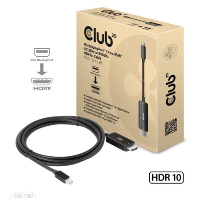 Club 3D MiniDP 2.1 zu HDMI 4K120Hz oder 8K60Hz HDR10+ St./St. 1,8m schwarz