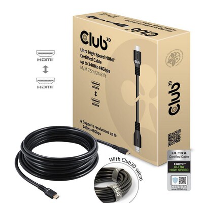 Club 3D Zertifiziertes Ultra High Speed HDMI Kabel bis zu 240Hz und 48 Gbit/s St./St. 7,5m