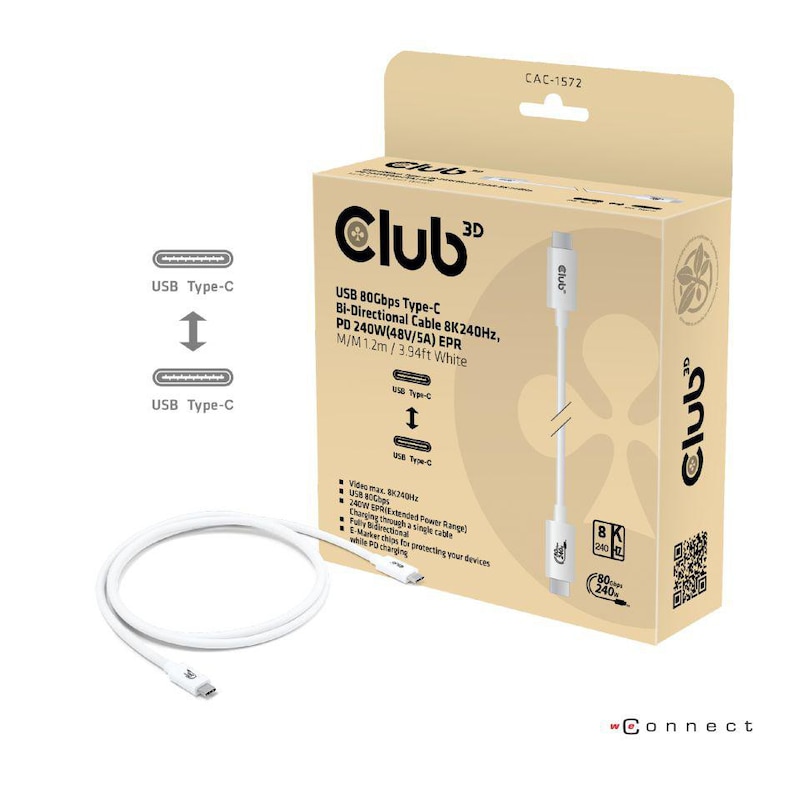 PS 3 günstig Kaufen-Club 3D Typ-C zu Typ-C Kabel 80Gbps Zertifiziertes 240W 8K240Hz 1.2m weiß. Club 3D Typ-C zu Typ-C Kabel 80Gbps Zertifiziertes 240W 8K240Hz 1.2m weiß <![CDATA[• USB-Kabel, Spezifikation:  - Länge: 1200 mm • Anschluß A: USB Typ C • Anschluß B: USB