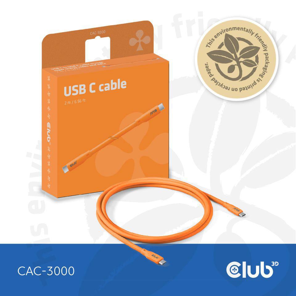 Club 3D USB Typ-C zu Typ-C Kabel 20 Gbps 240W 4K60Hz 2m orange