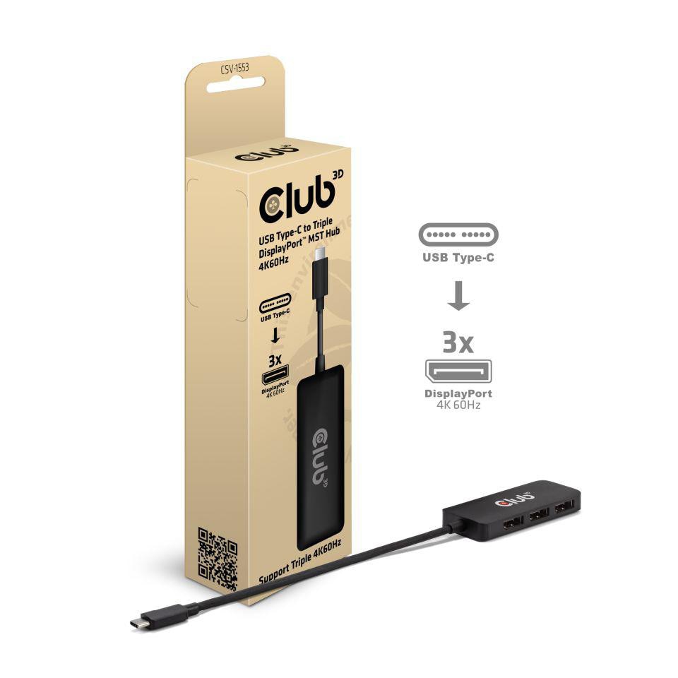 Club3d Schwarz Club 3D Usb Typ-C Auf Dreifach Displayport Mst Hub 4K60hz