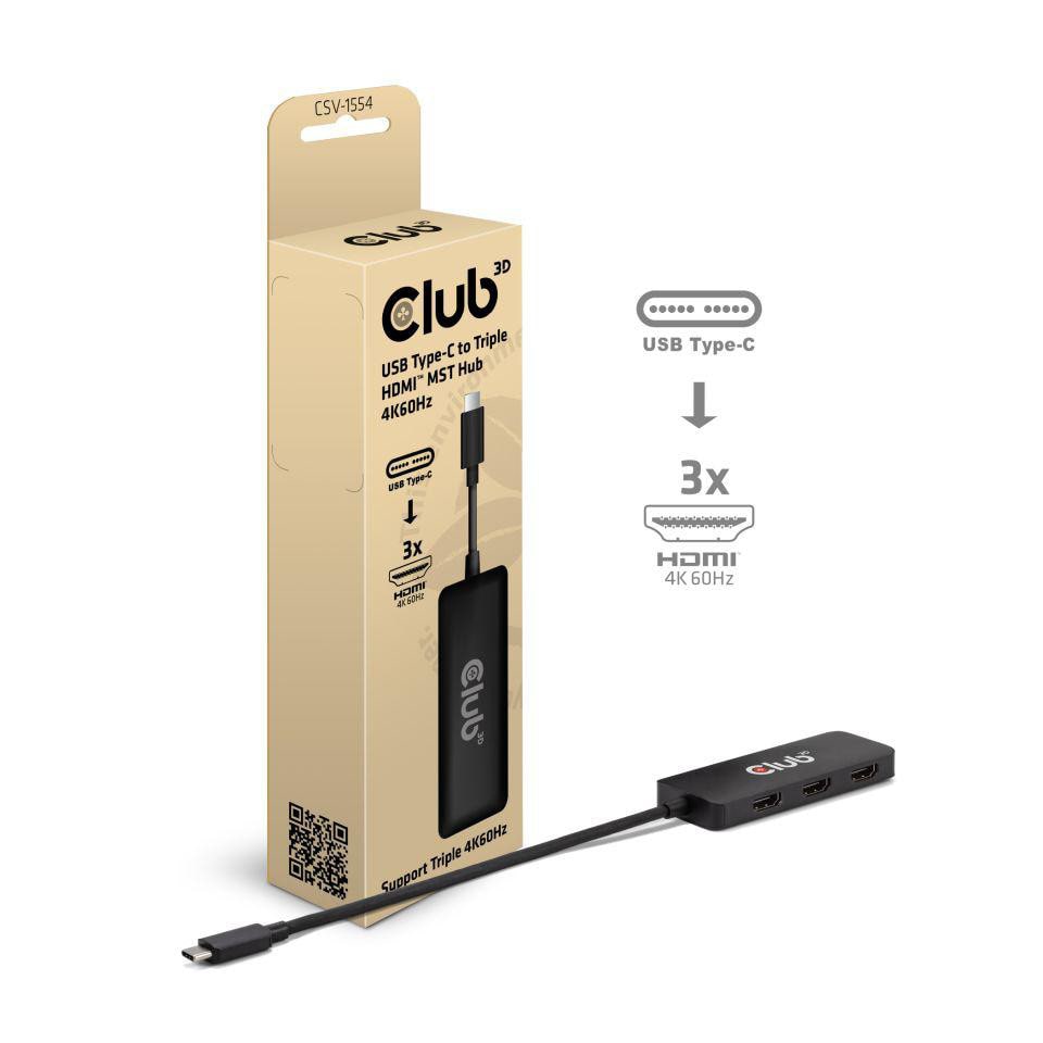 Club 3D Club3D MST-Hub USB 3.2 Typ C > 3x HDMI 4K60Hz St/Bu retail (USB-C, 3 Ports), Dockingstation + USB Hub, Schwarz - Image 4