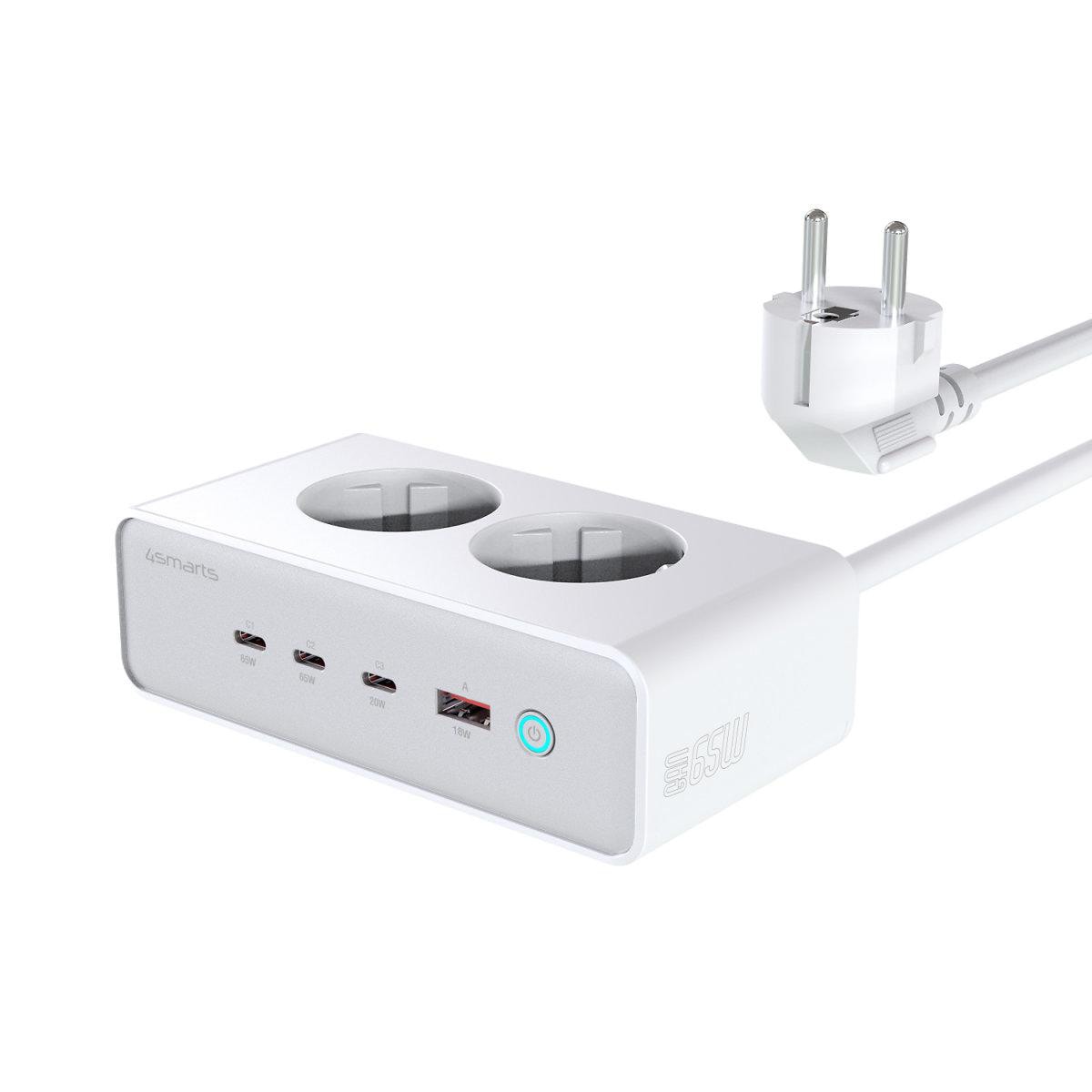4smarts Desk Charger GaN 65W mit AC-Steckdosen, weiß