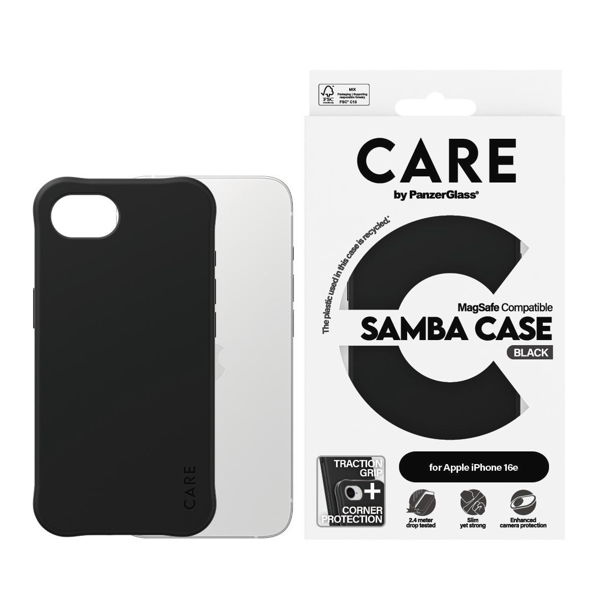 CARE by PanzerGlass® Case Fashionable Samba w. MagSafe, black iPhone 17e/ 16e
