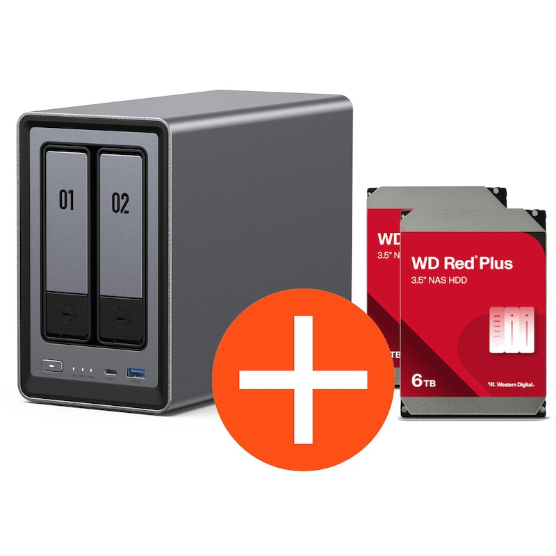 HDD günstig Kaufen-UGREEN NASync DXP2800 NAS System 2-Bay 12TB inkl. 2x WD WD60EFPX NAS HDD - 6 TB. UGREEN NASync DXP2800 NAS System 2-Bay 12TB inkl. 2x WD WD60EFPX NAS HDD - 6 TB <![CDATA[• 3.4GHz Intel N-Reihe N100 - 4 Kern-Prozessor • 8GB DDR5-4800 RAM • 4x 2,5