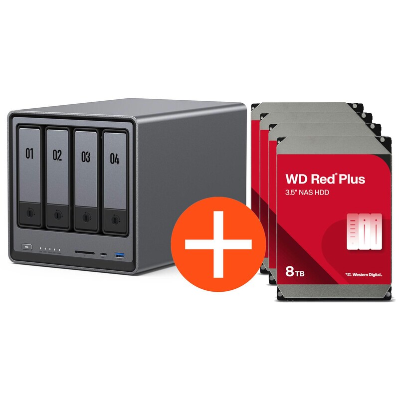 UGREEN NASync DXP4800 NAS System 4-Bay 32TB inkl. 4x WD WD80EFPX NAS HDD - 8 TB