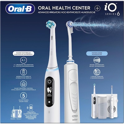 Oral-B Center OxyJet Reinigungssystem - Munddusche + Oral-B iO6 Elektronische Zahnbürste Weiß