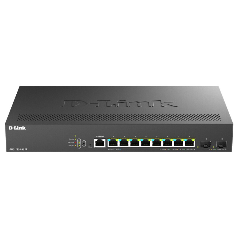 10 Port günstig Kaufen-D-Link DMS-1250-10SP/E Smart Managed 8-Port-Multi-Gigabit-Switch. D-Link DMS-1250-10SP/E Smart Managed 8-Port-Multi-Gigabit-Switch <![CDATA[• Rack Switch • 8 Ports , 8 mit PoE (240 W Budget) • Kühlung: aktiv]]>. 
