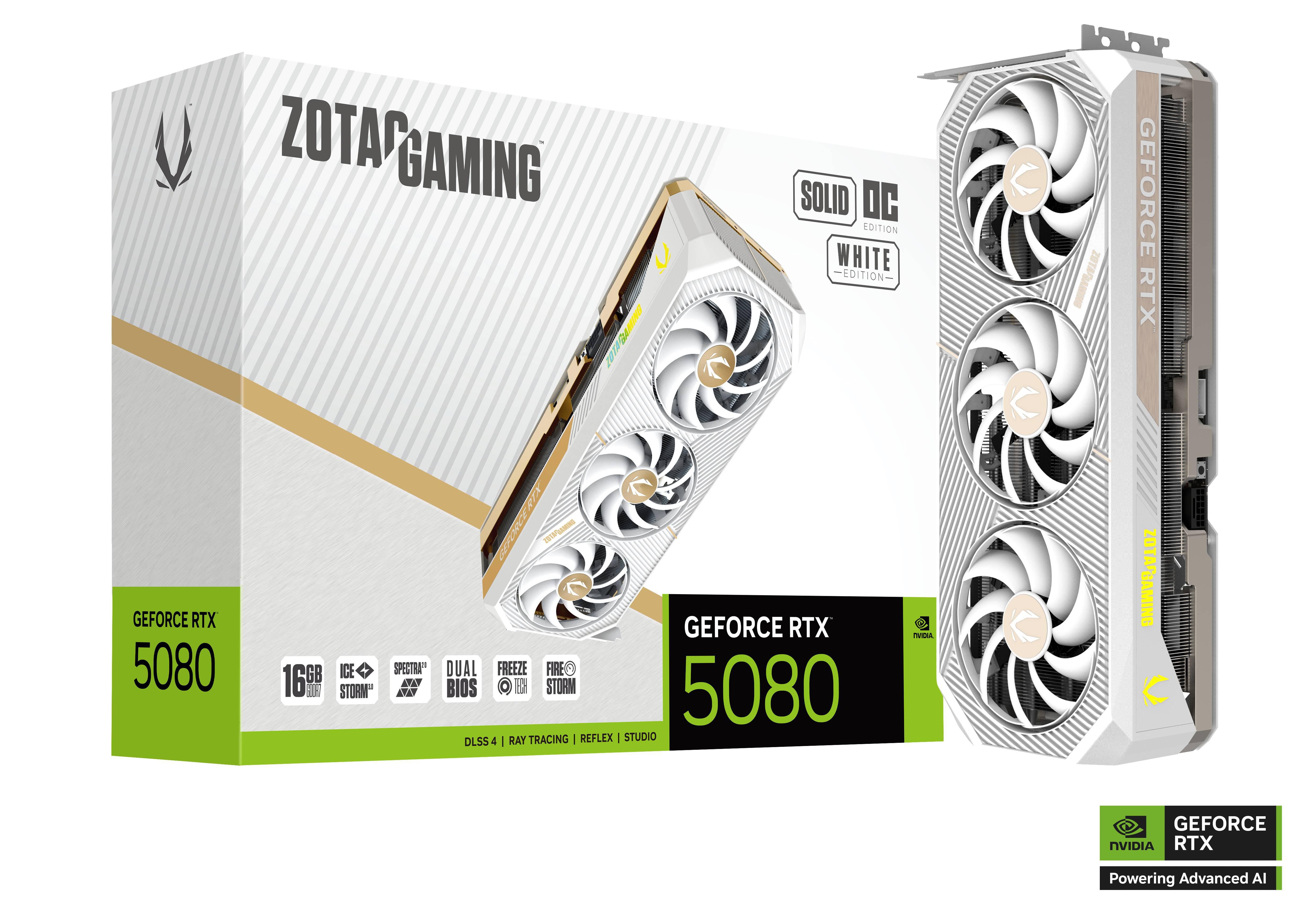 ZOTAC GAMING GeForce RTX 5080 SOLID OC White 16GB GDDR7 Grafikkarte 3x DP, 1x HDMI