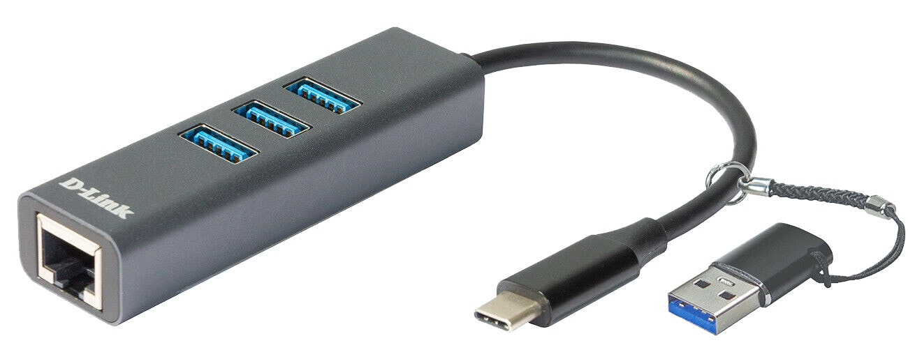 D-Link DUB-2332 USB-C/USB-Gigabit-Ethernet-Adapter mit 3 USB-3.0-Anschlüssen