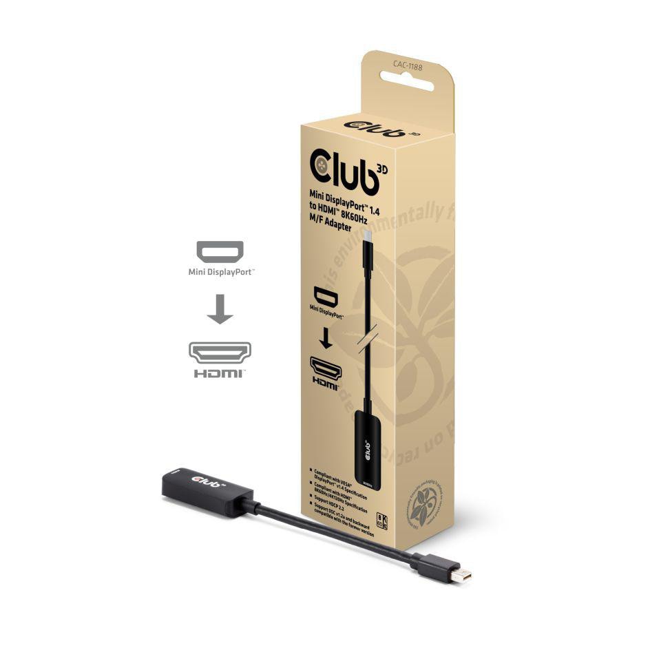 Club 3D Mini DisplayPort 1.4 auf HDMI 8K60Hz M/F Adapter 9cm schwarz