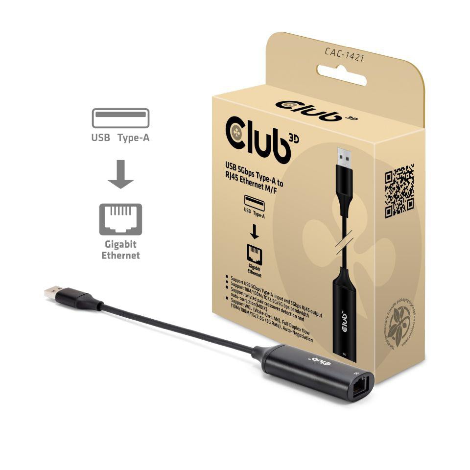 Club3d Club 3D Usb 5Gbps Typ-A Auf Rj45 Ethernet St./ Bu. Schwarz Cac-2530