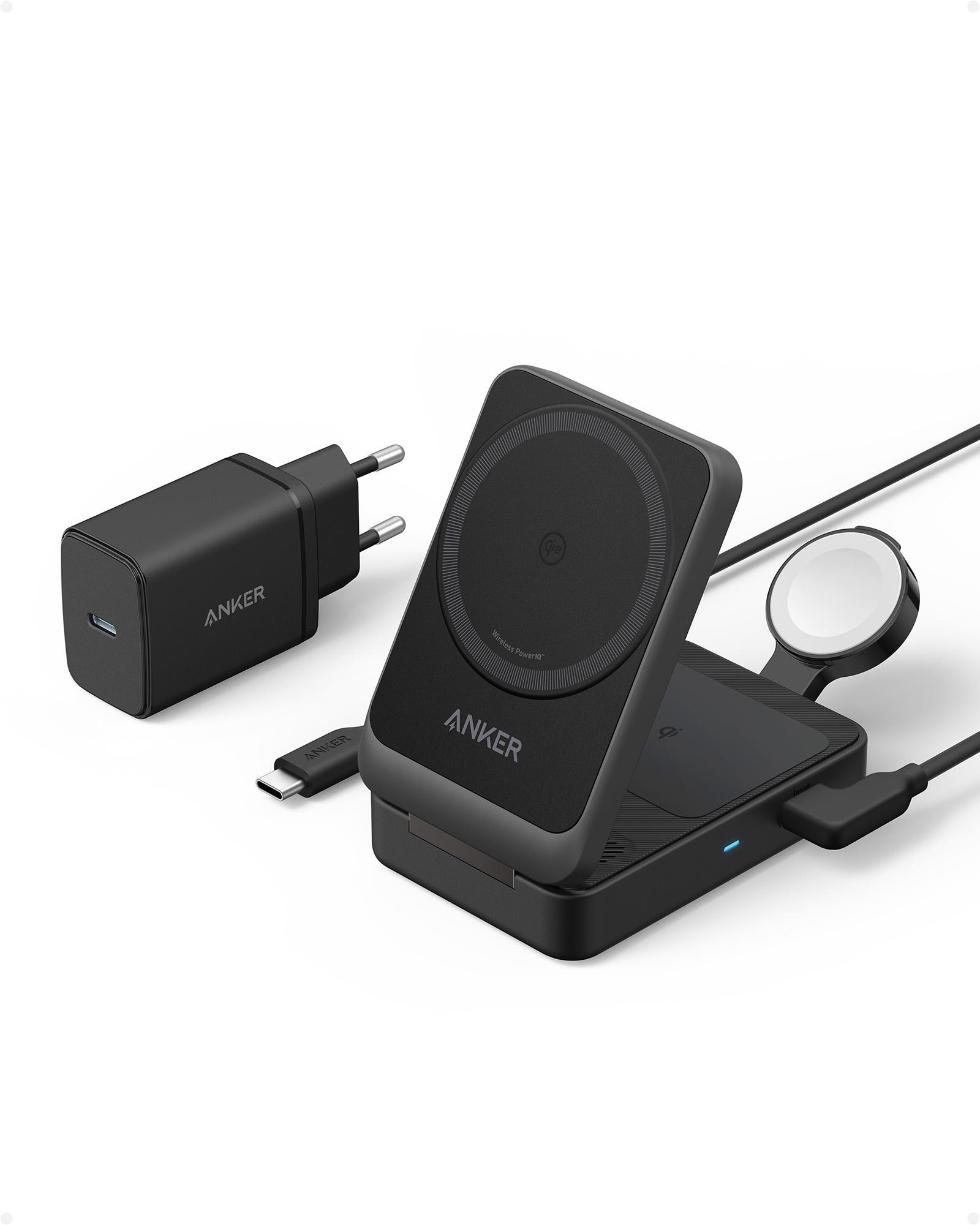 Anker MagGo Wireless Charger (15W, Foldable 3-in-1, Black)