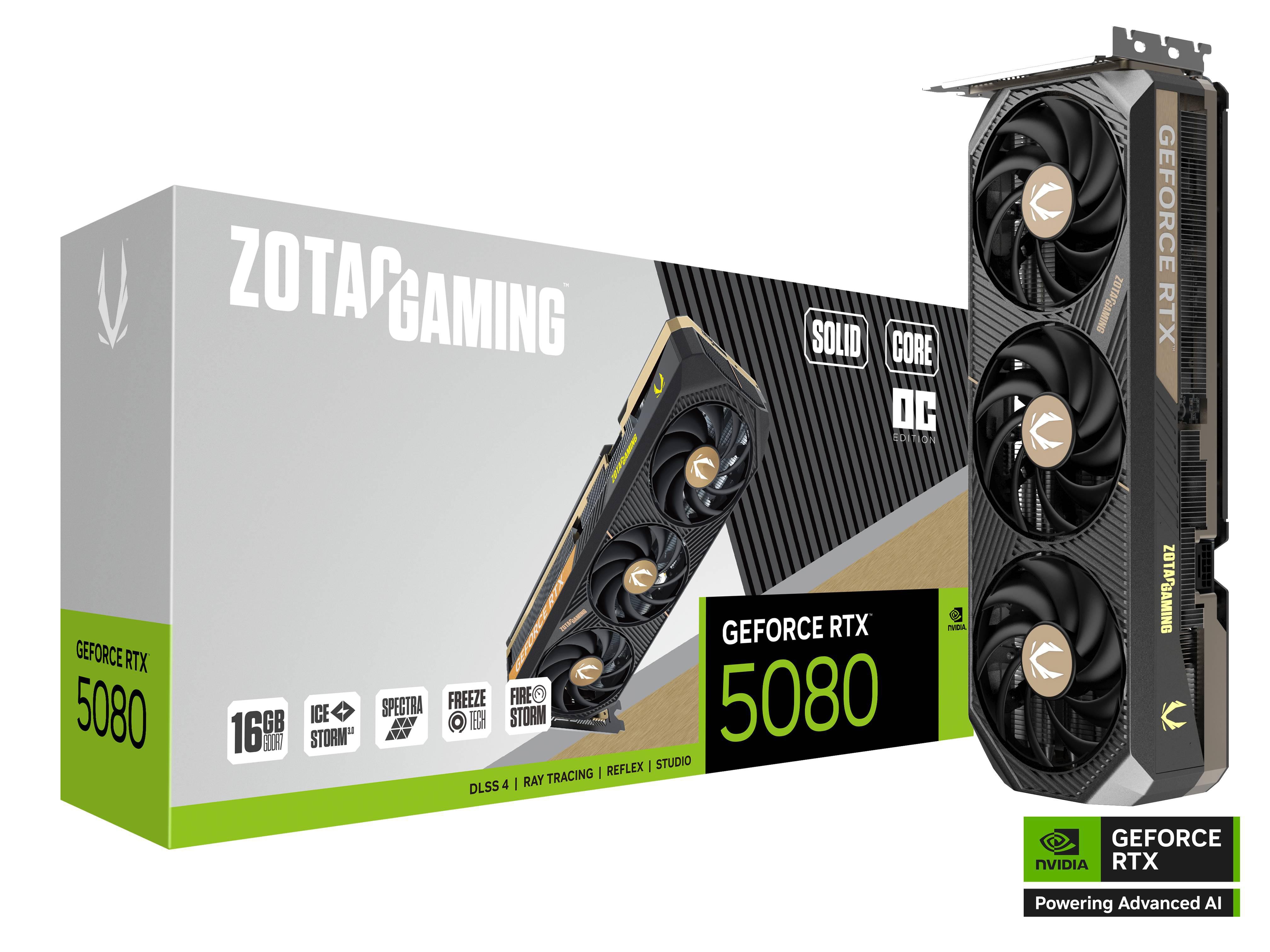 ZOTAC GAMING GeForce RTX 5080 SOLID CORE OC 16GB GDDR7 Grafikkarte 3x DP, 1x HDMI