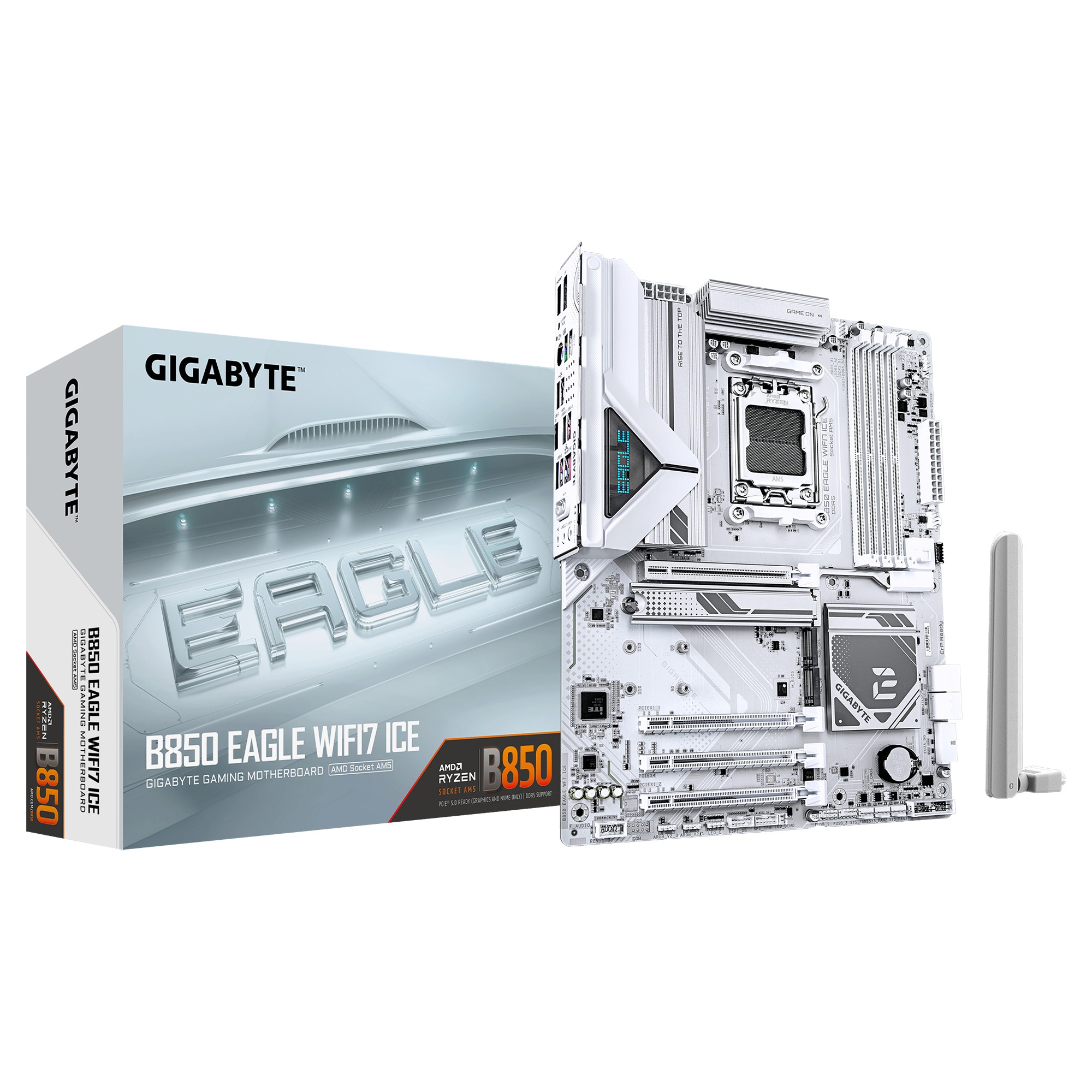 GIGABYTE B850 Eagle WIFI7 Ice Mainboard – AMD Ryzen 9000 Serie Prozessoren, digitales 8+2+2 Phasen VRM, bis zu 8200 MHz DDR5 (O.C.), 1x PCIe 5.0 + 2X PCIe 4.0 M.2, Wi-Fi 7, 2.5 GbE LAN, USB 3.2 Gen 2 - Bild 4