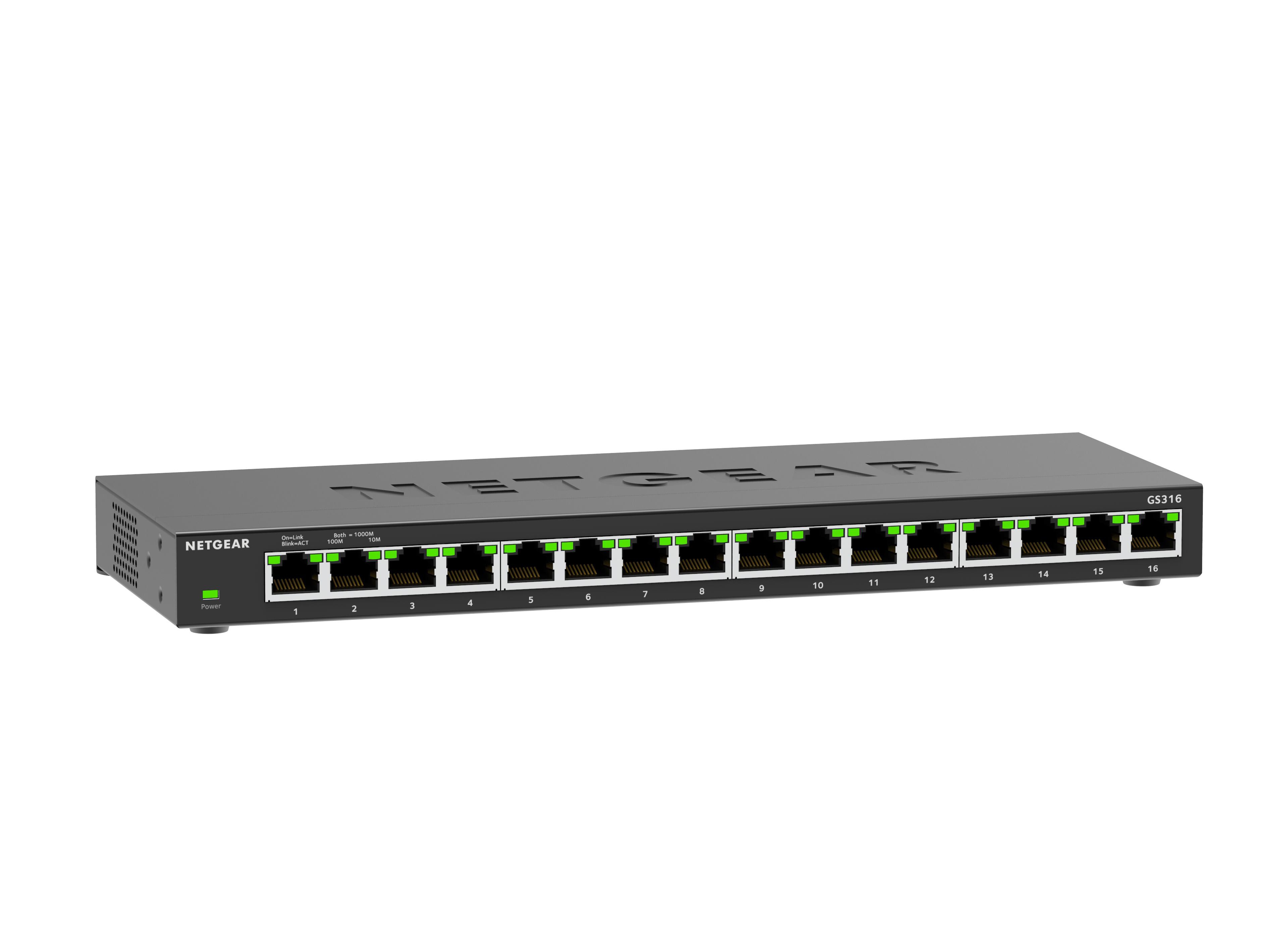 NETGEAR 16-Port Gigabit Ethernet Unmanaged Switch (GS316): Desktop- oder Wandbefestigung, leiser Betrieb