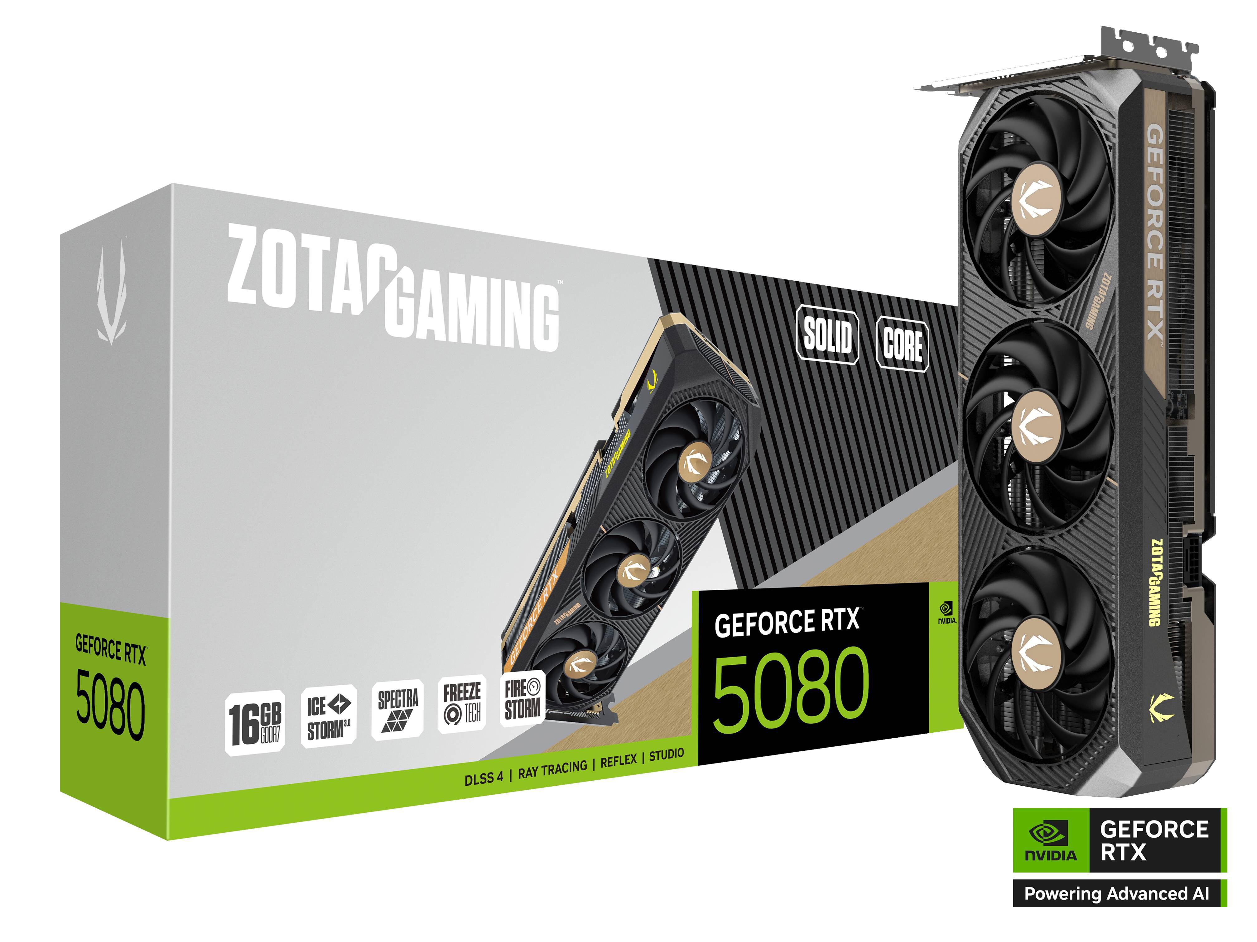 ZOTAC GAMING GeForce RTX 5080 SOLID CORE 16GB GDDR7 Grafikkarte 3x DP, 1x HDMI
