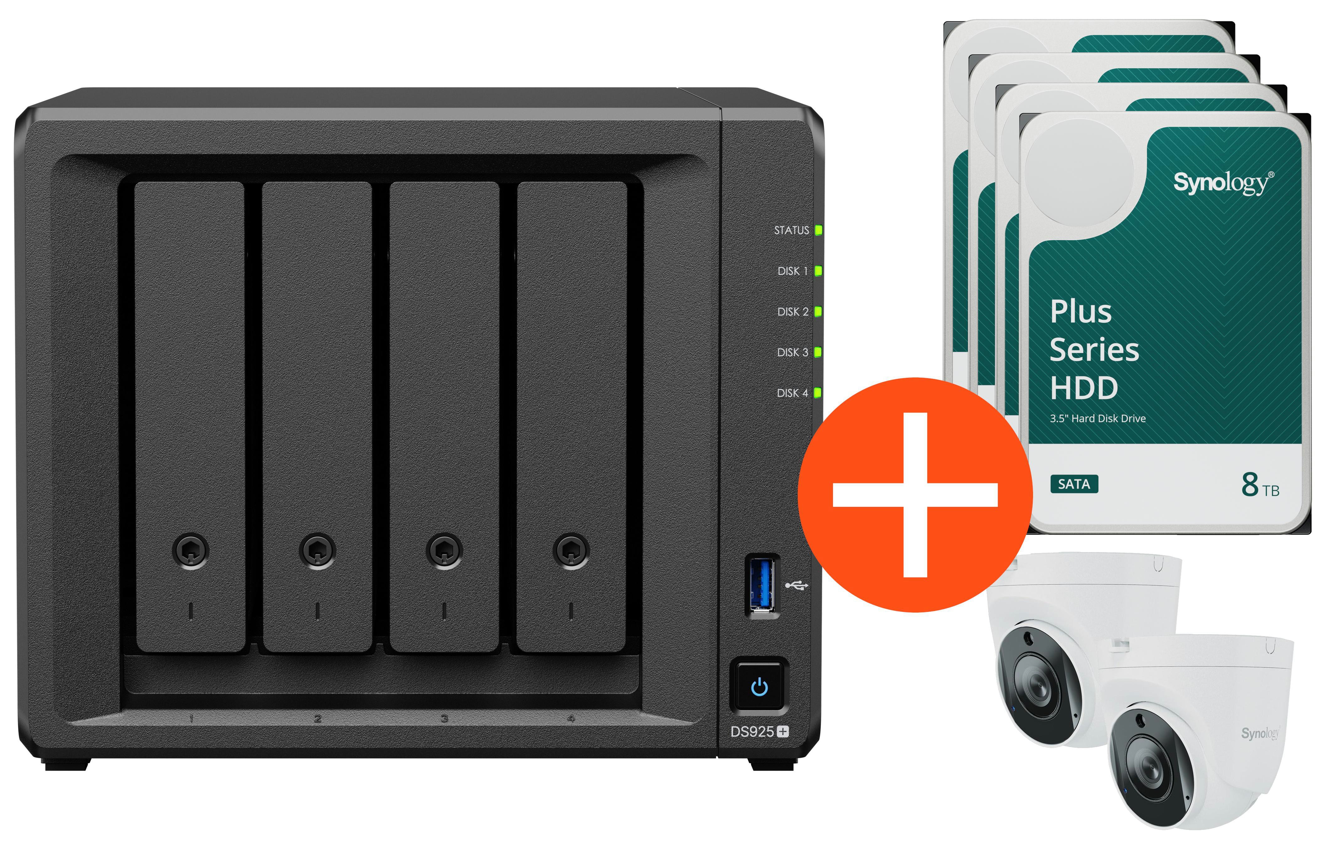 Synology Surveillance Bundle Diskstation DS925+ 4x8TB HDD + 2x TC500 Kamera