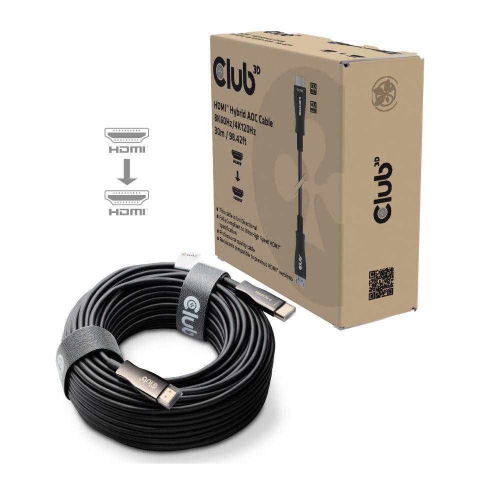 Club 3D HDMI™ Hybrid AOC Kabel 8K60Hz/4K120Hz 30m St./St. schwarz