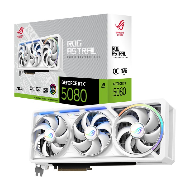 ASUS ROG ASTRAL GeForce RTX 5080 White OC ROG-ASTRAL-RTX5080-O16G-WHITE Grafikkarte 16GB GDDR7, 2xHDMI, 3xDP