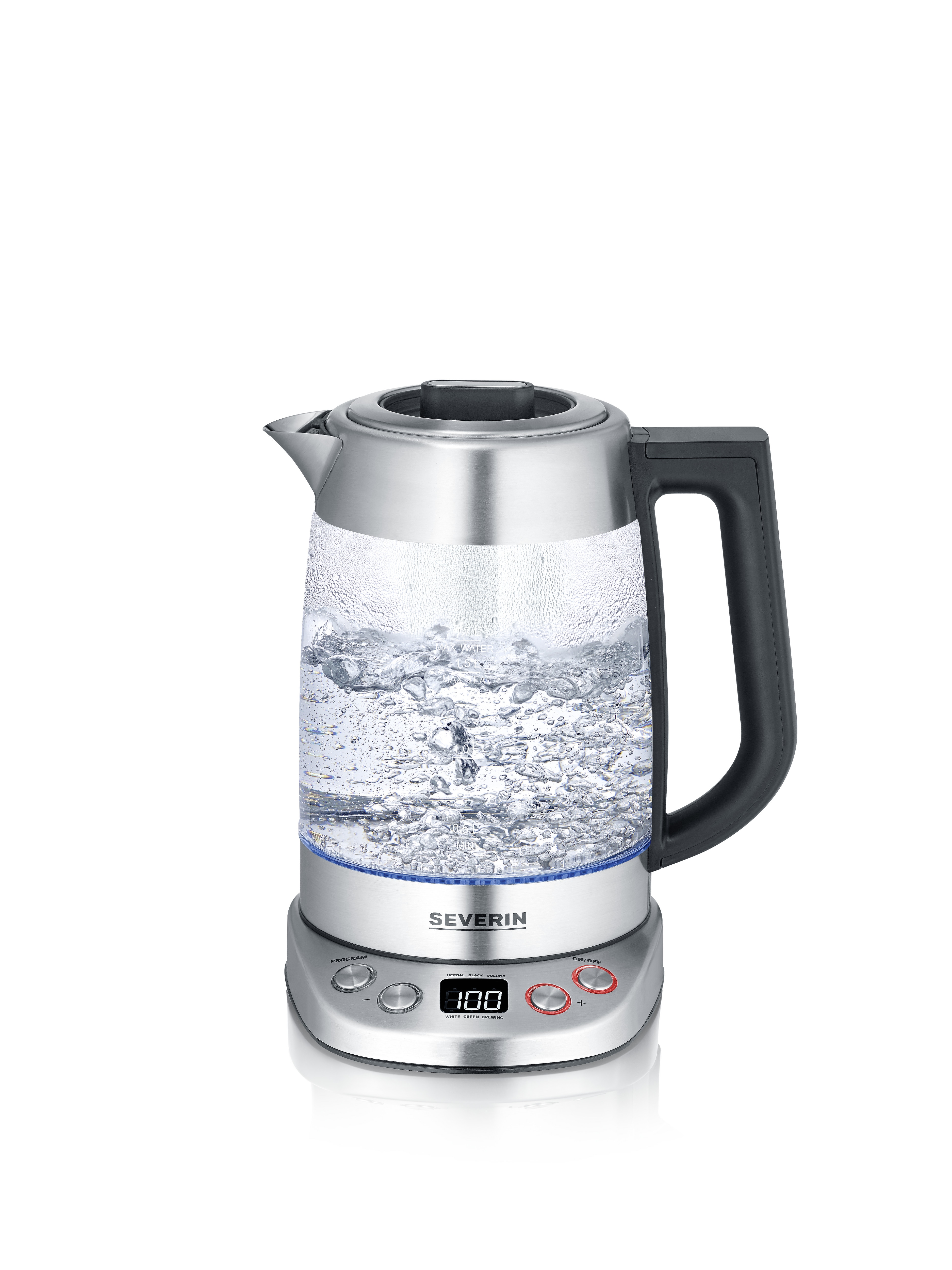 Severin WK 3480 Glas Tee- und Wasserkocher Deluxe 3000W 1,7l transparent/schwarz/silber