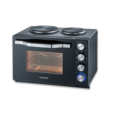 Severin TO 2074 Back und Toastofen mit 2 Kochplatten 2500W schwarz