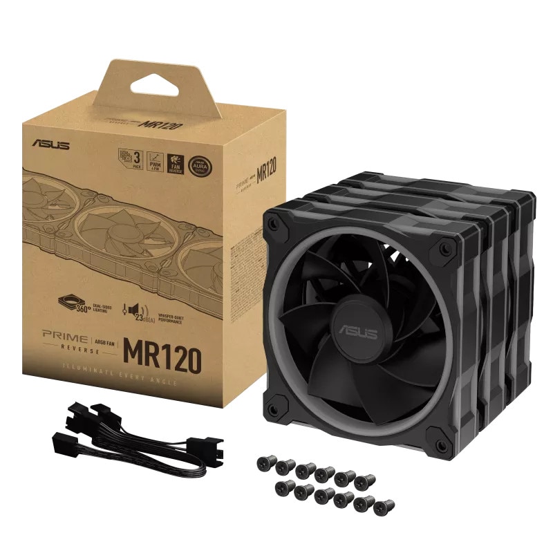 ASUS PRIME MR120 ARGB Reverse Triple Pack Gehäuselüfter schwarz, 120 mm, PWM