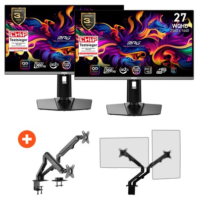 Image of 2x MSI MAG 271QPXDE QD-OLED E2 67,3cm (26,5") QHD Gaming Monitor + Gratis Monitorarm
