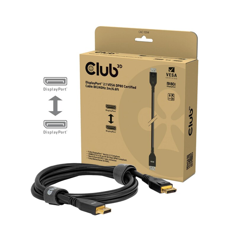 3D 1 günstig Kaufen-Club 3D DisplayPort 2.1 VESA DP80 Kabel 2m 8K 240Hz St./St. schwarz. Club 3D DisplayPort 2.1 VESA DP80 Kabel 2m 8K 240Hz St./St. schwarz <![CDATA[• Displayport-Kabel • Neuer Enhanced DP2.1-Steckverbinder. • Farbe: schwarz, Länge: 2m • Unterstützt Auflösun