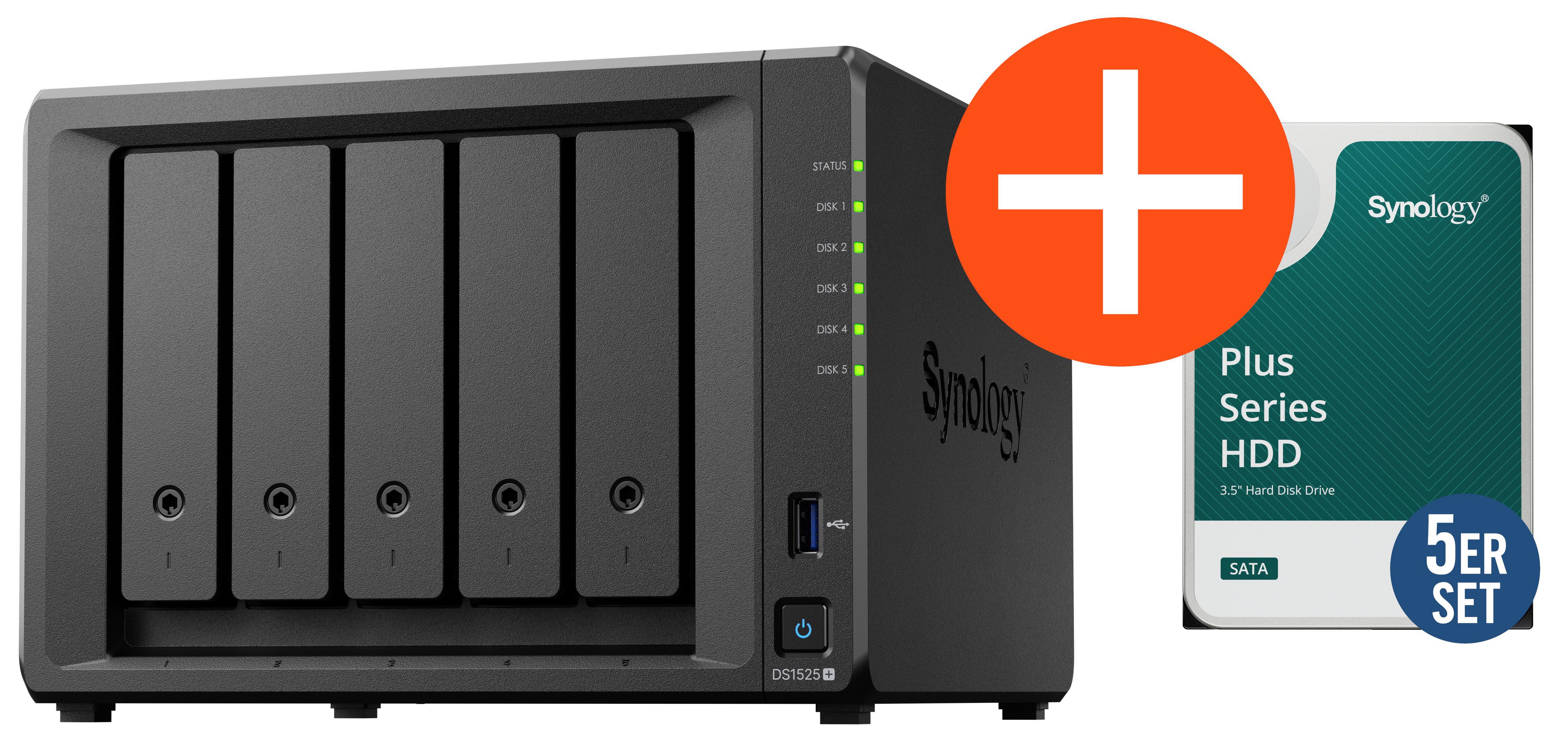Synology DS1525+ NAS System 5-Bay 20 TB inkl. 5x 4 TB Synology HDD HAT3300-4T