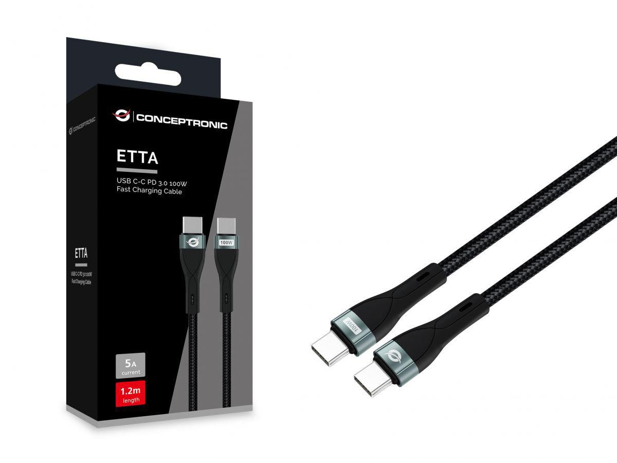 Conceptronic ETTA01B12 USB C-C PD 3.0 100W Ladekabel 1.2m