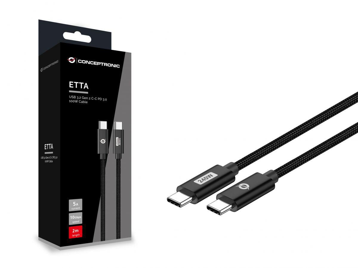 Conceptronic ETTA03B12 USB C-C PD 3.1 240W Ladekabel 1.2m